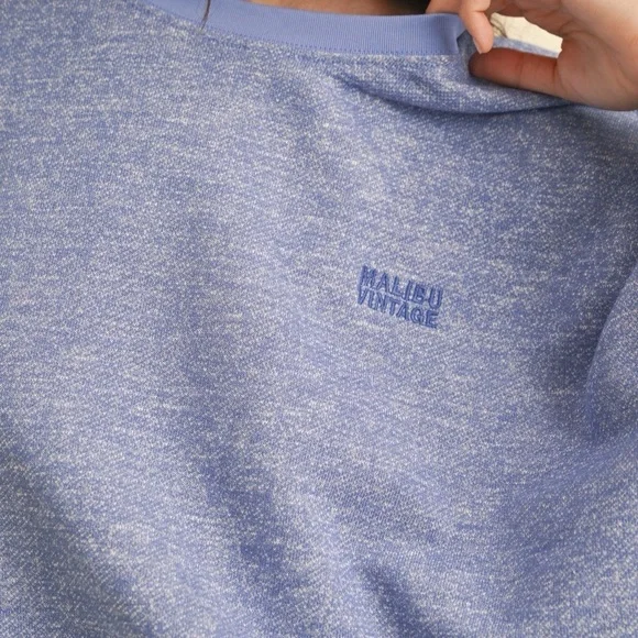 Mable Round Neck Letter Embroidery Crop Sweatshirt in blue purple